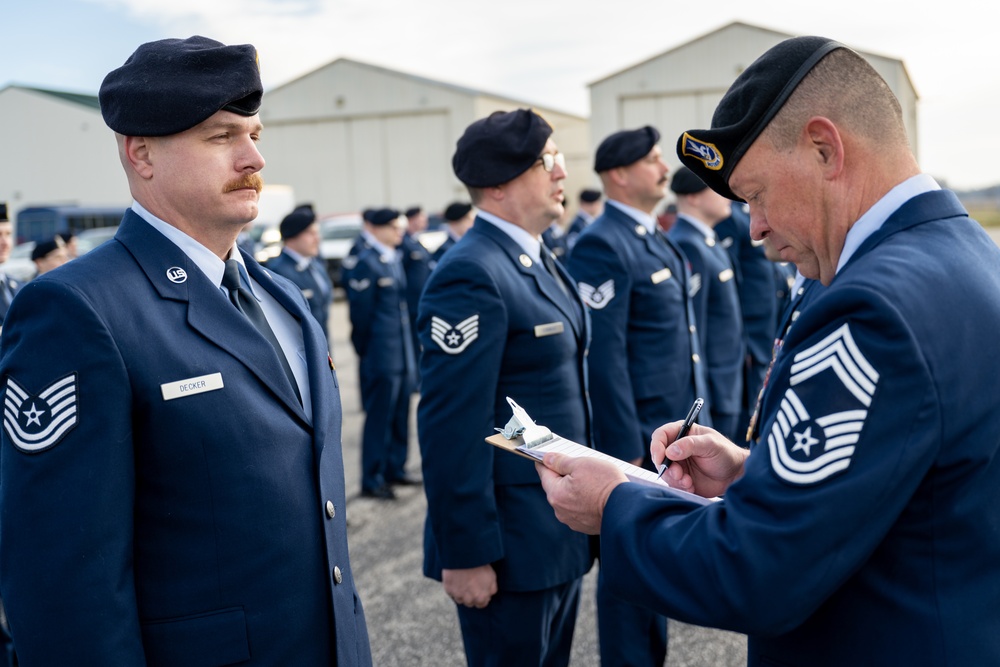 181st Security Forces Squadron conducts dress blues inspection