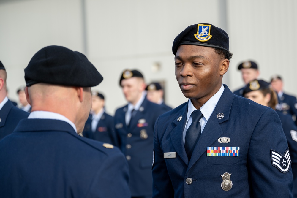 181st Security Forces Squadron conducts dress blues inspection