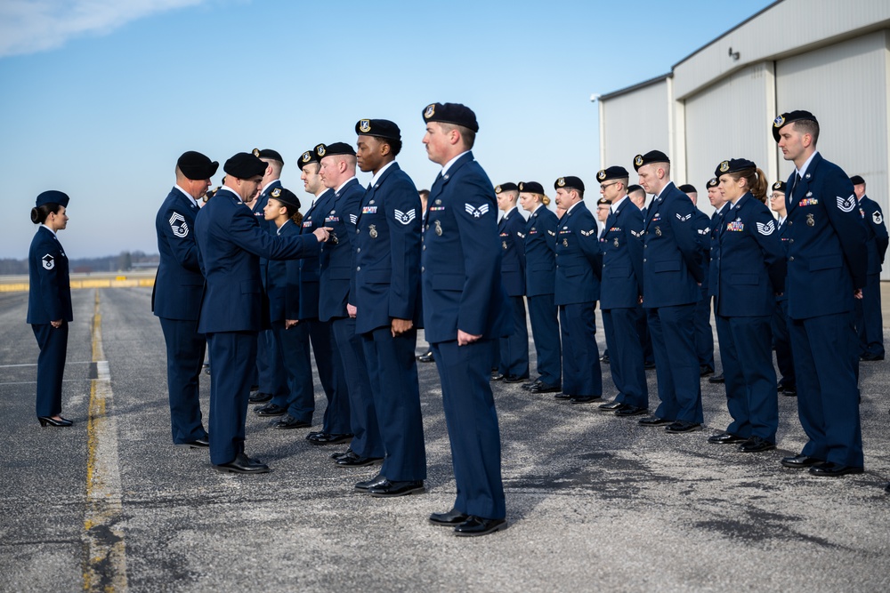 181st Security Forces Squadron conducts dress blues inspection