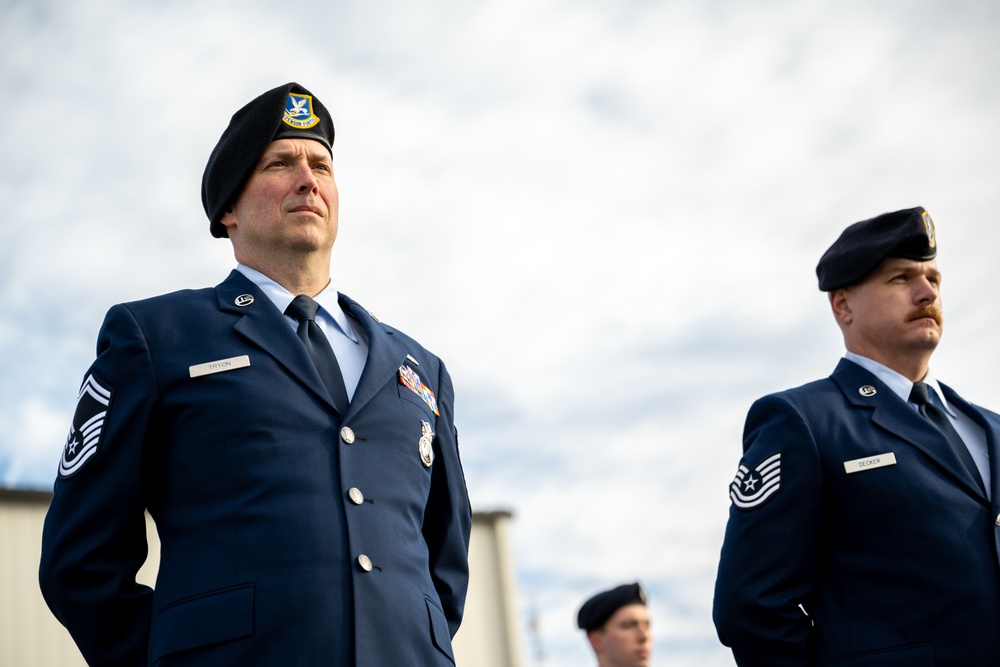 181st Security Forces Squadron conducts dress blues inspection