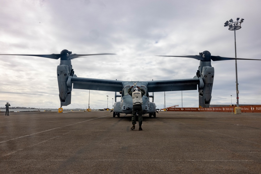 Marine Medium Tiltrotor Squadron 163 Marines Prepare MV-22B Ospreys for Loading 