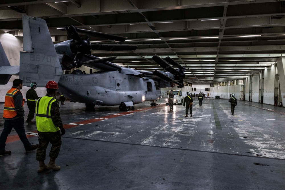 Marine Medium Tiltrotor Squadron 163 Marines Prepare MV-22B Ospreys for Loading 