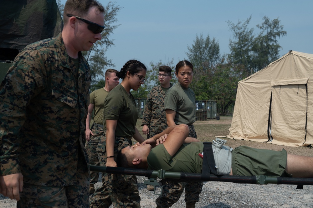 Cobra Gold | U.S. Navy Sailors Provide Role 2 Care to Simulated Parients during Mass Casualty Evacuation Drill
