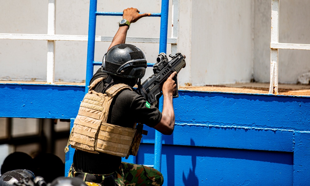 Nigeria forces participate in tactical boat boarding