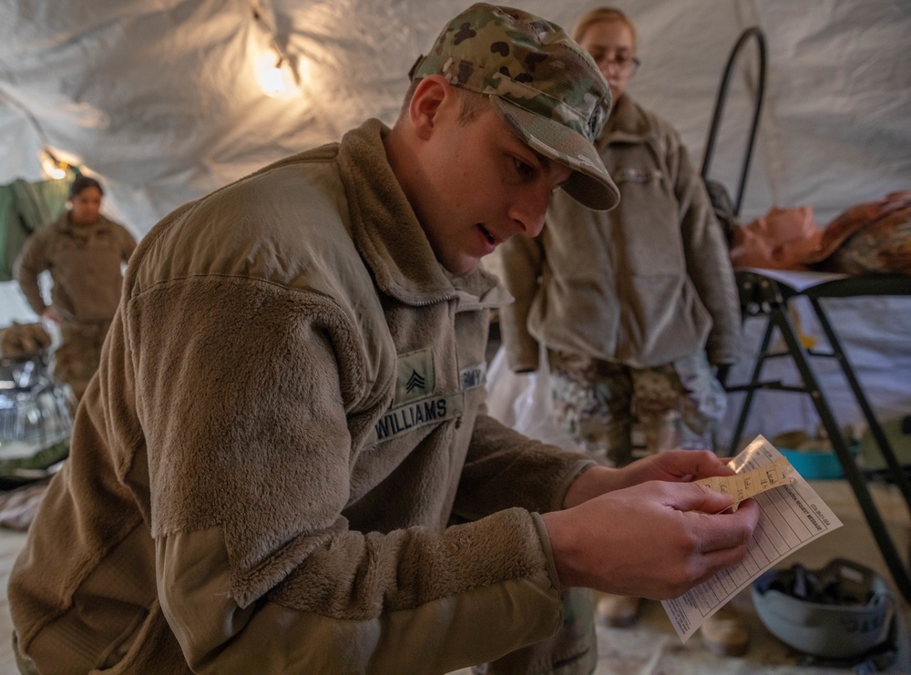 Sgt. Conner Williams calls in a nine line medical evacuation