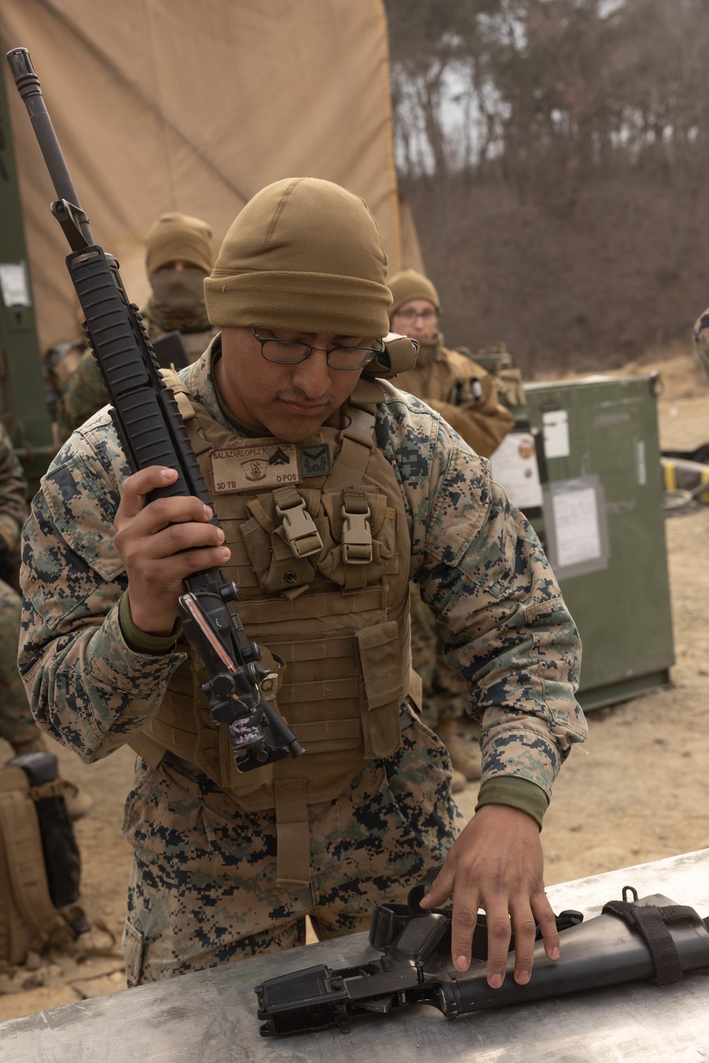 U.S. Marines with 3rd Maintenance Battalion and Republic of Korea Marines participate in vehicle recovery drills and weapon disassembly and assembly contest during Korean Marine Exercise Program