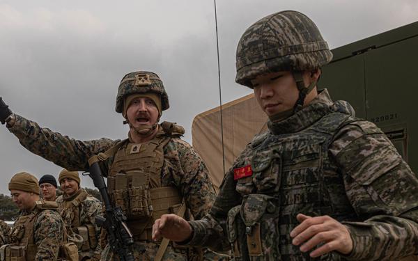 U.S. Marines with 3rd Maintenance Battalion and Republic of Korea Marines participate in vehicle recovery drills and weapon disassembly and assembly contest during Korean Marine Exercise Program