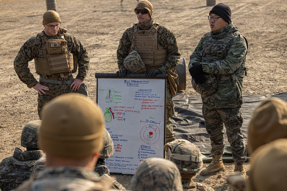 U.S. Marines with 3rd Maintenance Battalion and Republic of Korea Marines conduct grenade range during Korean Marine Exercise Program