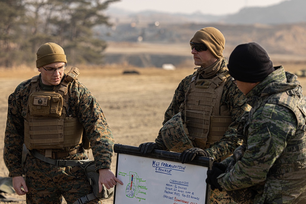 U.S. Marines with 3rd Maintenance Battalion and Republic of Korea Marines conduct grenade range during Korean Marine Exercise Program