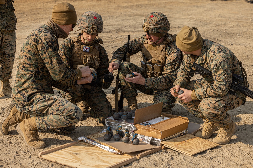 U.S. Marines with 3rd Maintenance Battalion and Republic of Korea Marines conduct grenade range during Korean Marine Exercise Program