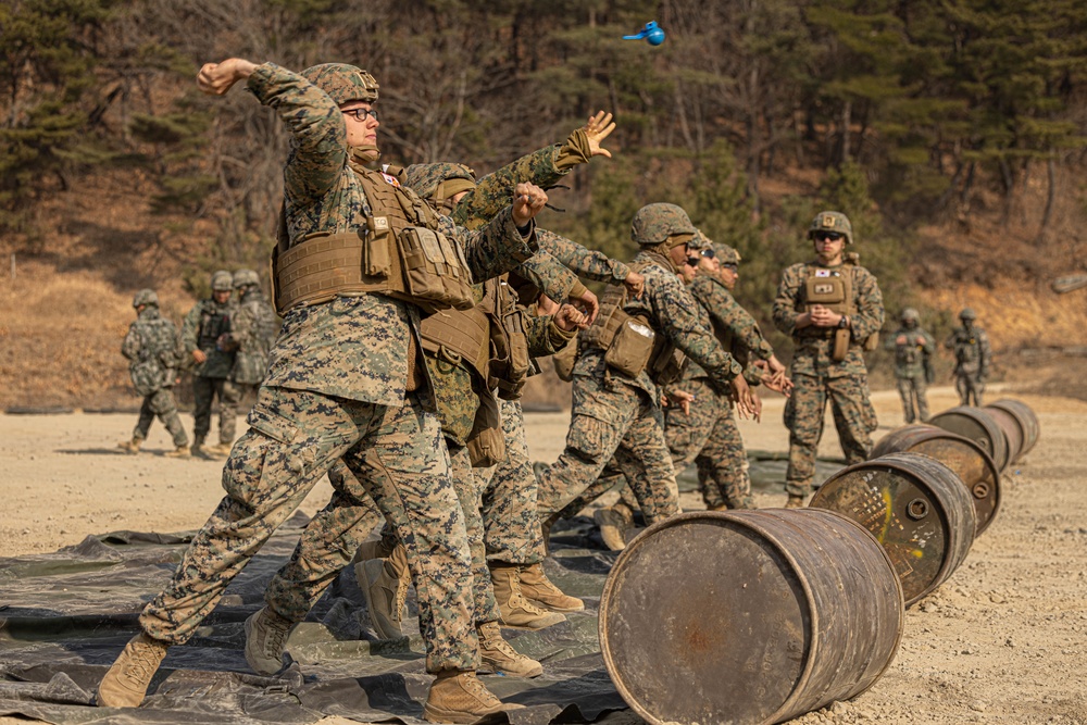 U.S. Marines with 3rd Maintenance Battalion and Republic of Korea Marines conduct grenade range during Korean Marine Exercise Program