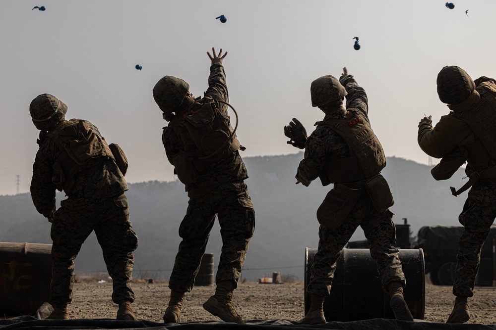 U.S. Marines with 3rd Maintenance Battalion and Republic of Korea Marines conduct grenade range during Korean Marine Exercise Program