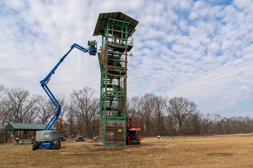 182nd Civil Engineer Squadron working on Scout Climbing Tower