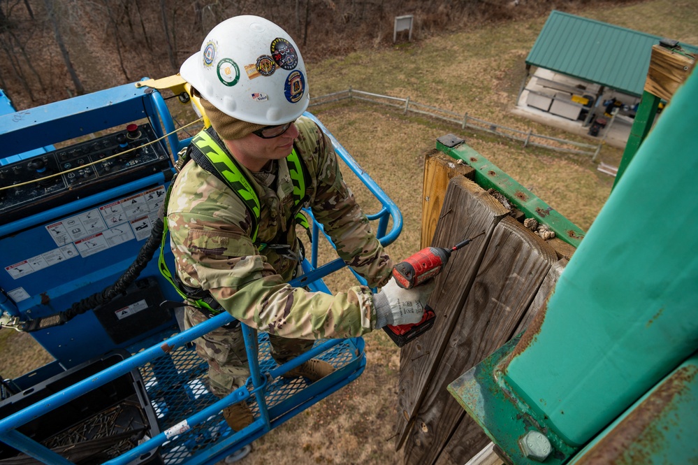 182nd Civil Engineer Squadron working on Scout Climbing Tower