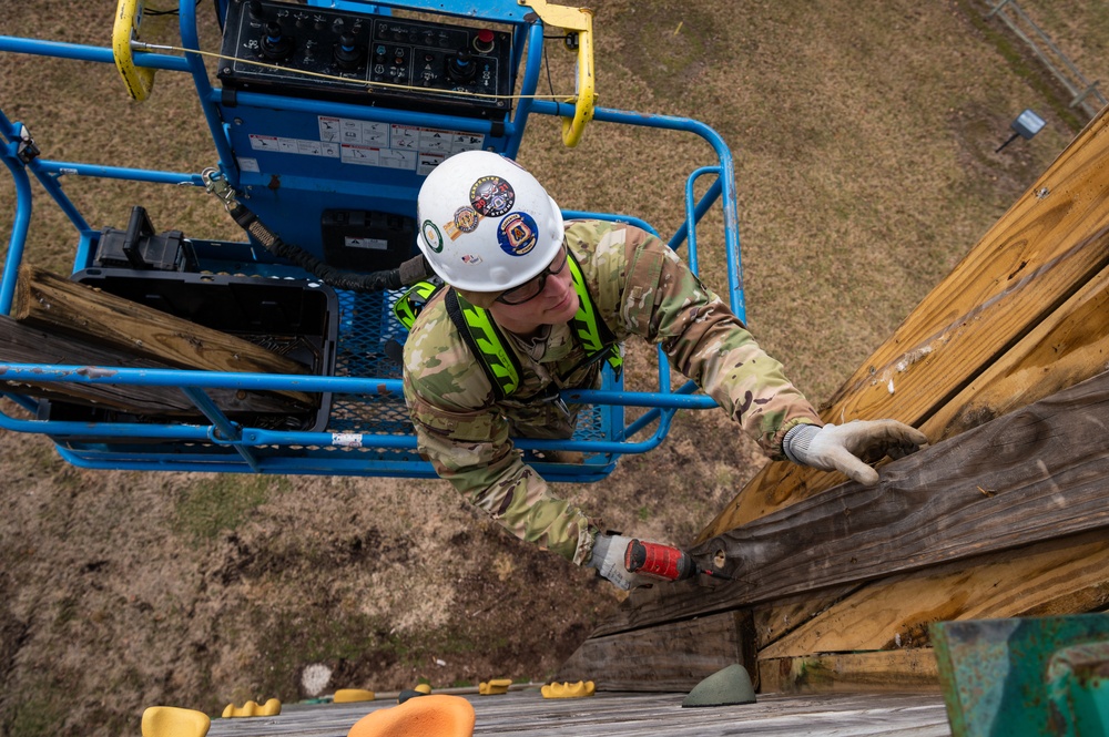 182nd Civil Engineer Squadron working on Scout Climbing Tower