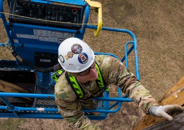 182nd Civil Engineer Squadron working on Scout Climbing Tower