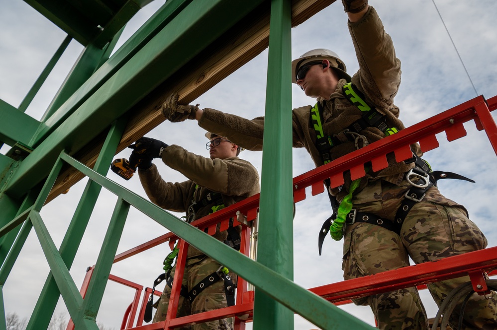 182nd Civil Engineer Squadron working on Scout Climbing Tower