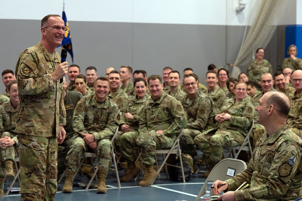 Lt. Gen. Healy speaking during 310th Space wing at Schreiver Space Force Base