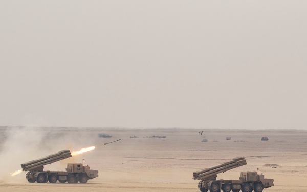 Task Force Spartan, KLF Field Artillery combined for joint fire mission during exercise Al Tahreer