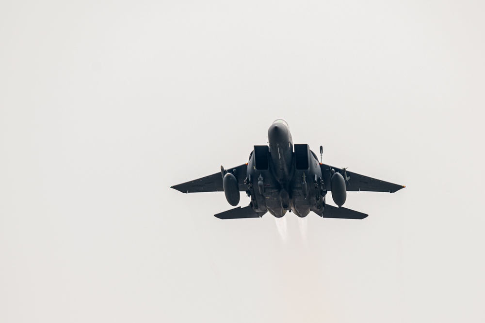 Defending the Skies: F-15E Strike Eagle Takeoffs