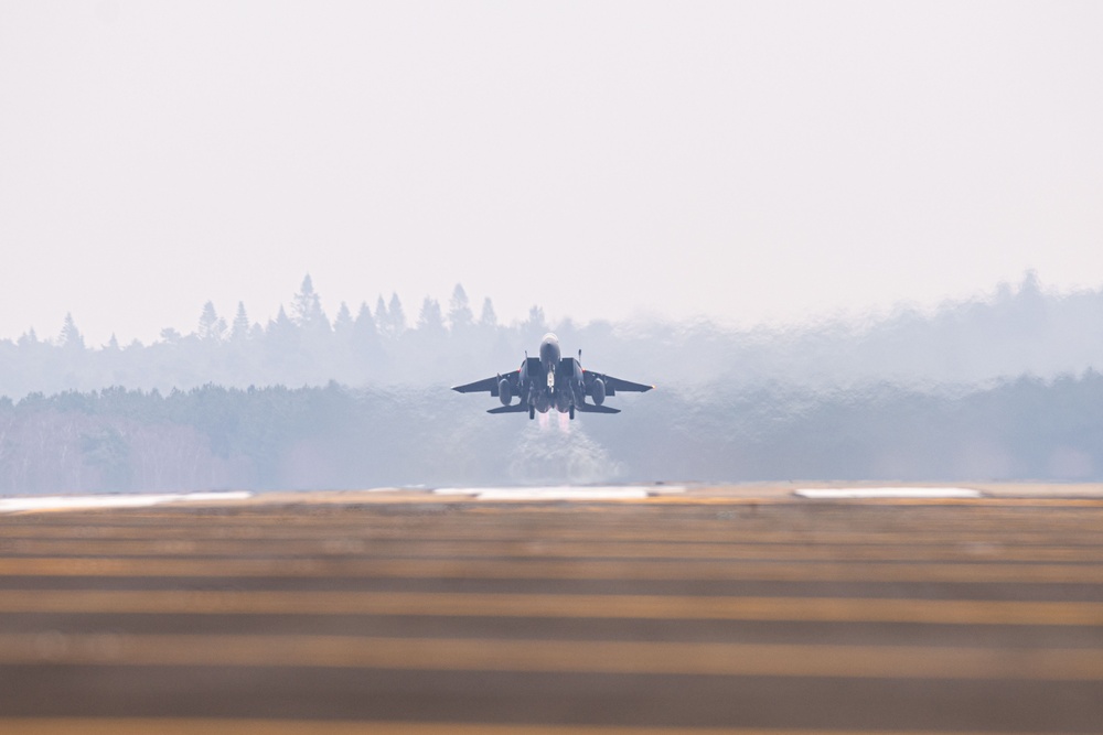 Defending the Skies: F-15E Strike Eagle Takeoffs