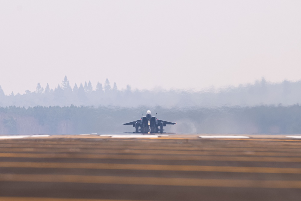 Defending the Skies: F-15E Strike Eagle Takeoffs