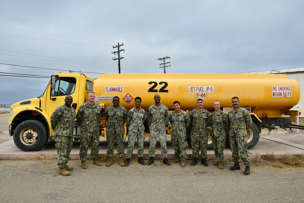 A group of NAVSUP FLC San Diego Aviation Boatswain’s Mate Fuel Sailors stationed on San Clemente Island meet with NAVSUP FLC San Diego Leadership during a site visit to Naval Auxiliary Landing Field San Clemente Island.