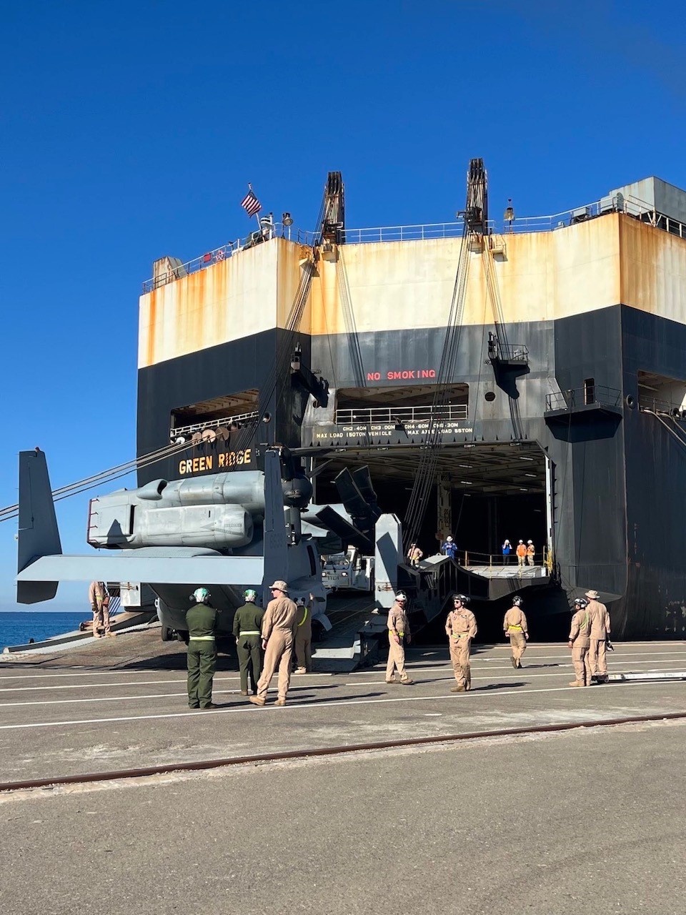 Marines and Saudi Port Authority workers at Yanbu Industrial Port, Kingdom of Saudi Arabia