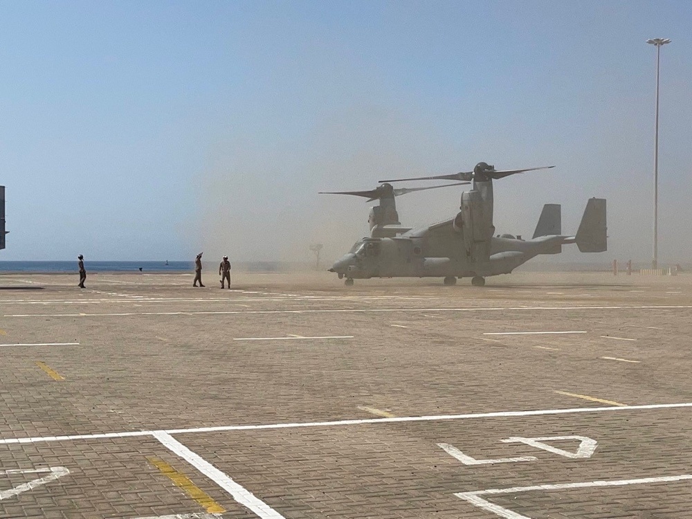 Marines and Saudi Port Authority workers at Yanbu Industrial Port, Kingdom of Saudi Arabia