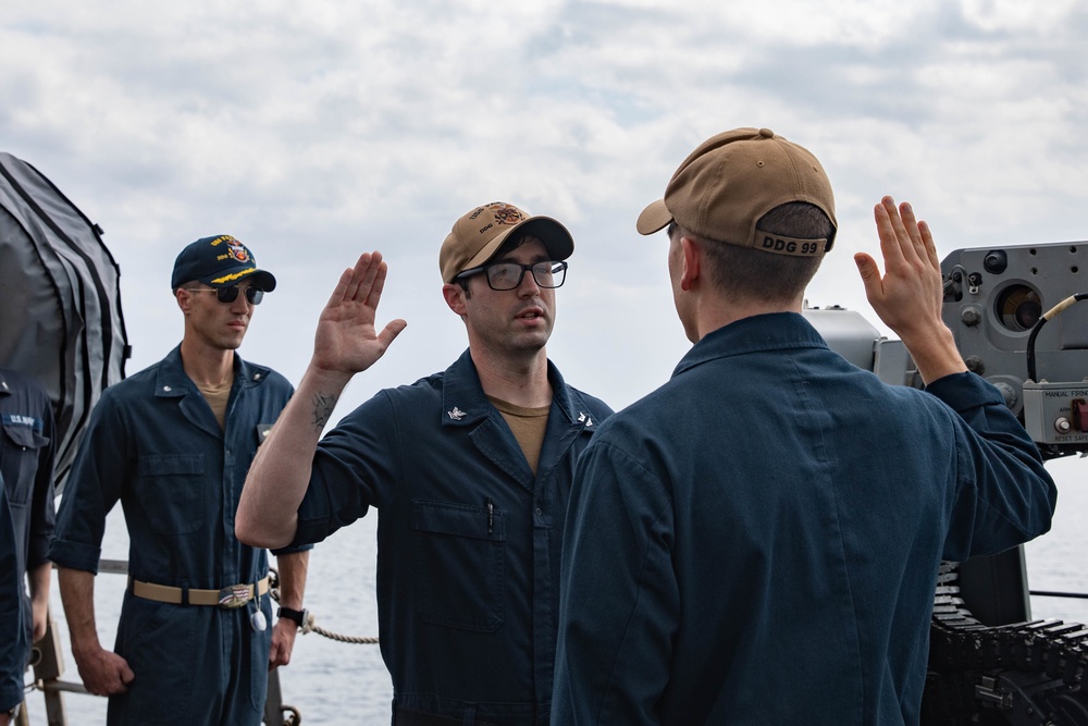 USS Farragut Sailor Reenlists While Underway