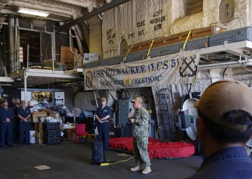 USS Milwaukee Conducts All-Hands Call in Ponce