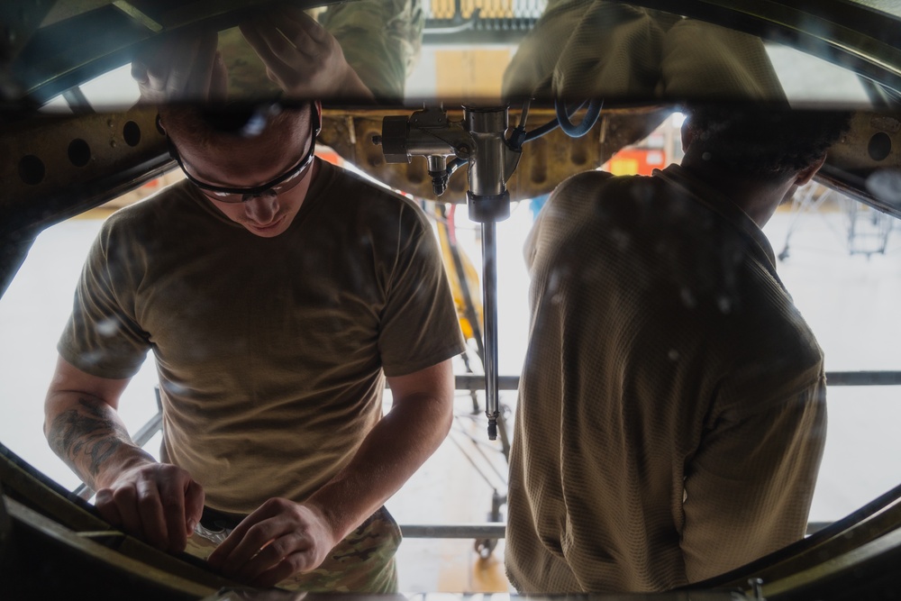 6th MXS performs maintenance on KC-135 boom pod