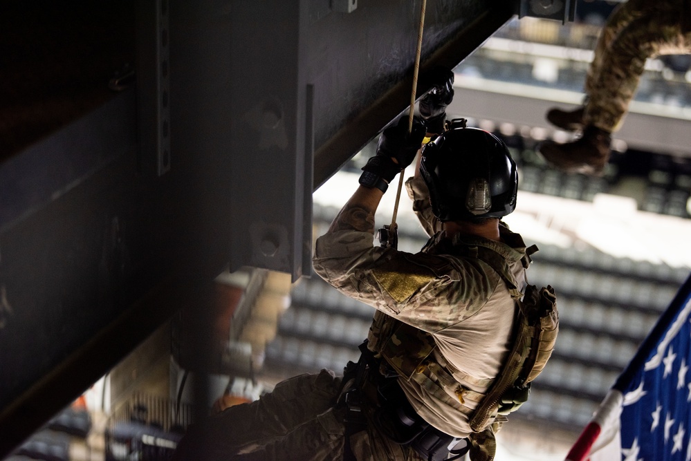 Instructors Prepare to Rappel at Spurs Game