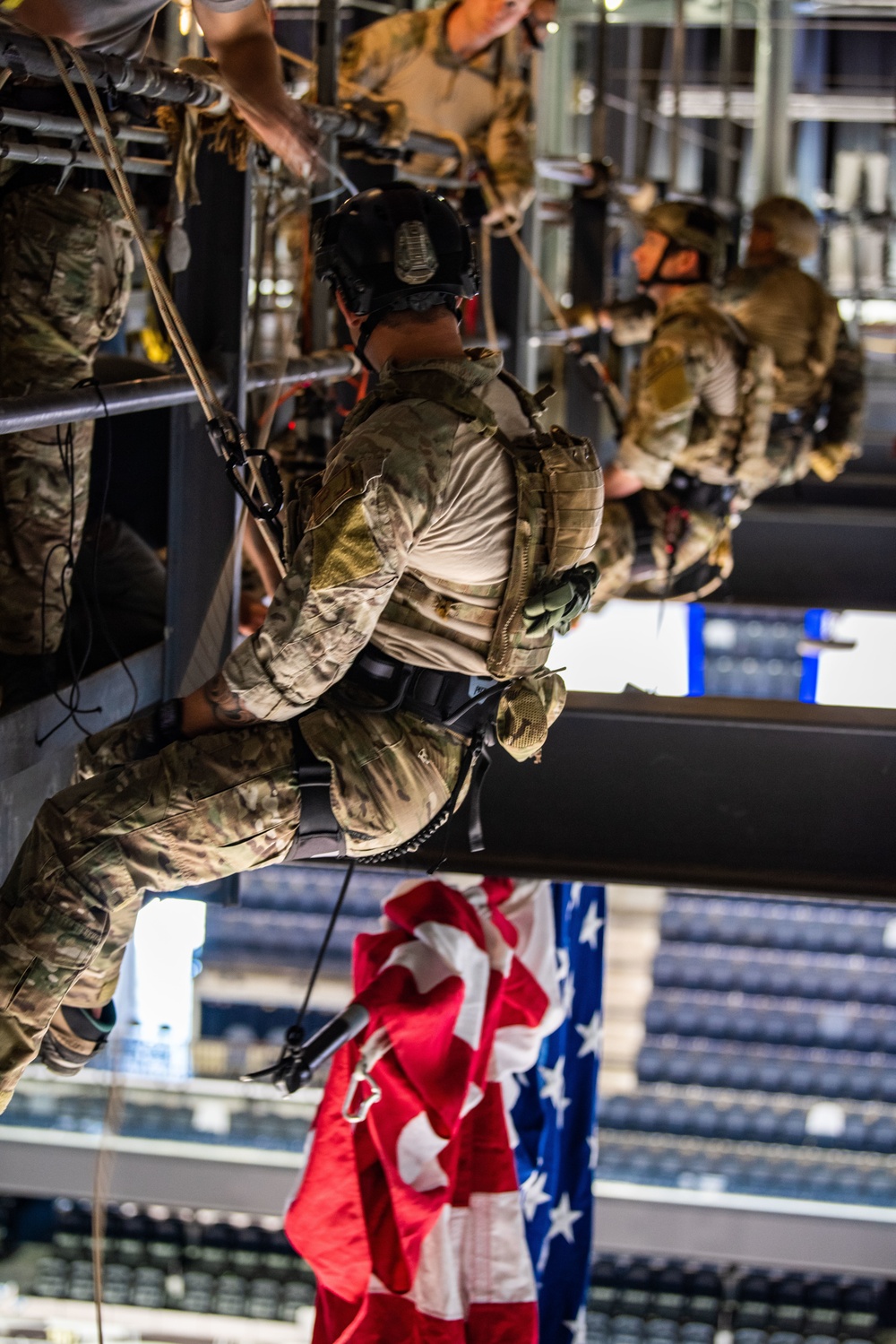 Instructors Prepare to Rappel at Spurs Game