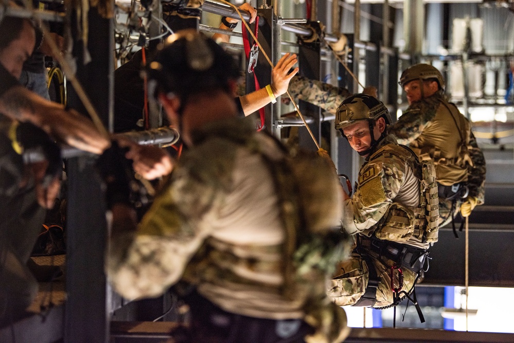 Instructors Prepare to Rappel at Spurs Game