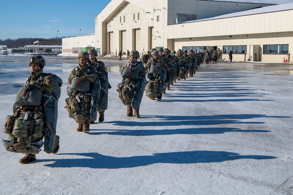 Ladies of 11th Airborne leap during all-women jump