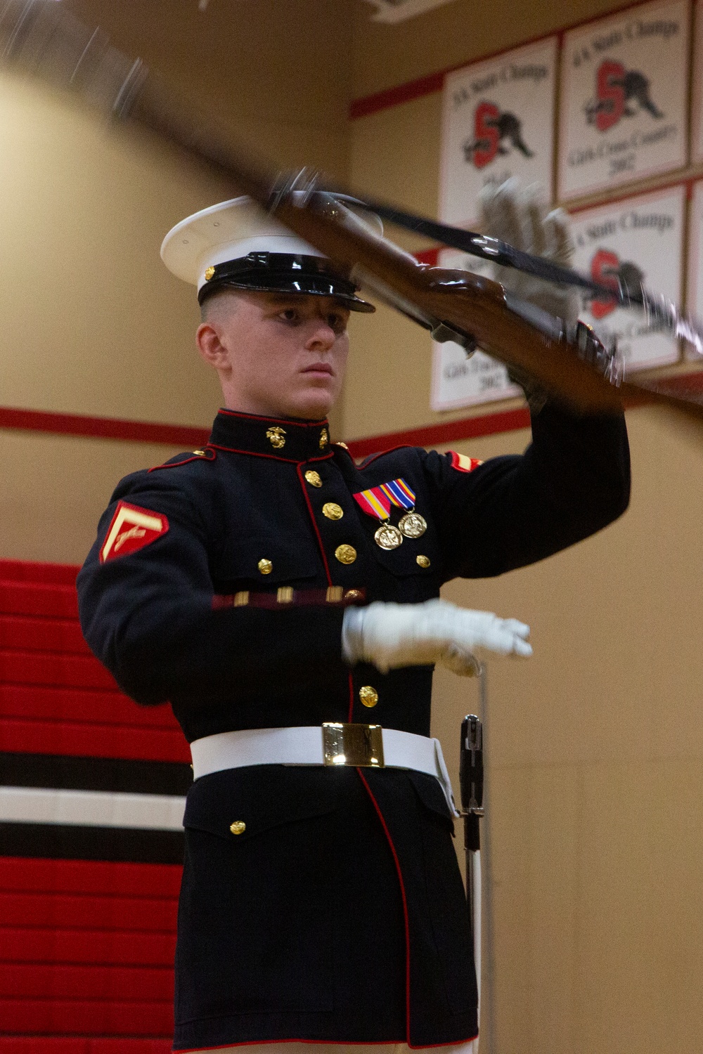 The Silent Drill Platoon and The Commandant's Own Drum &amp; Bugle Corps perform at Snohomish High School