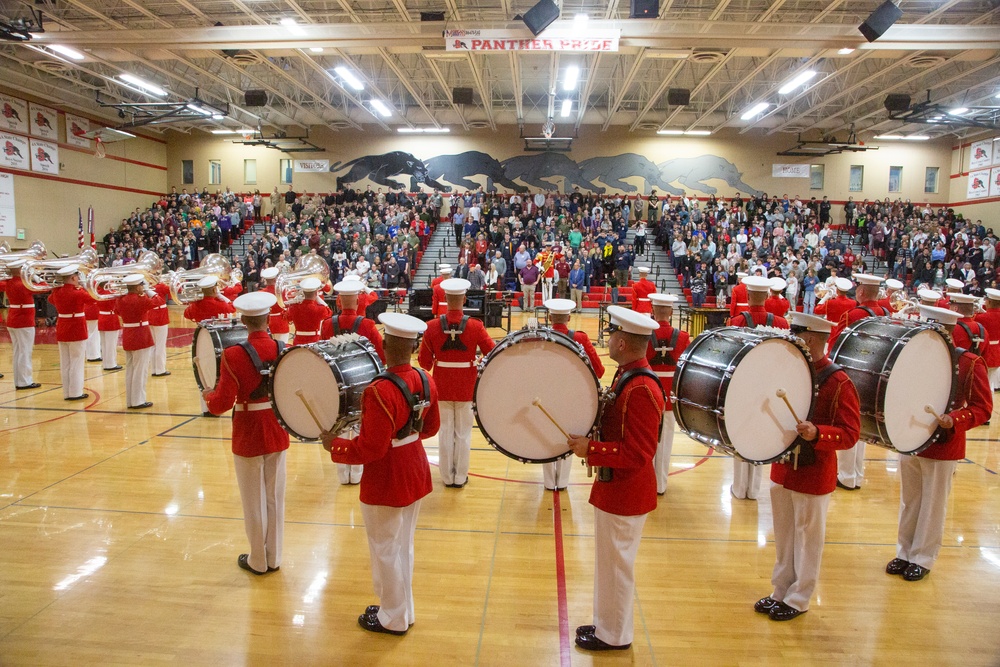 The Silent Drill Platoon and The Commandant's Own Drum &amp; Bugle Corps perform at Snohomish High School