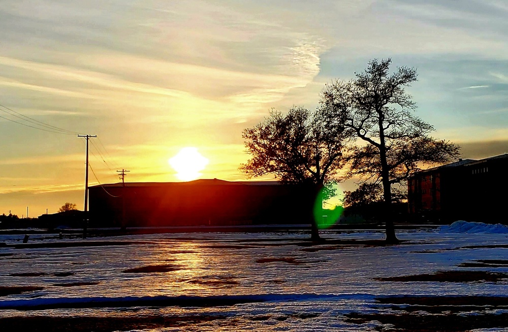 New barracks at Fort McCoy at sunset