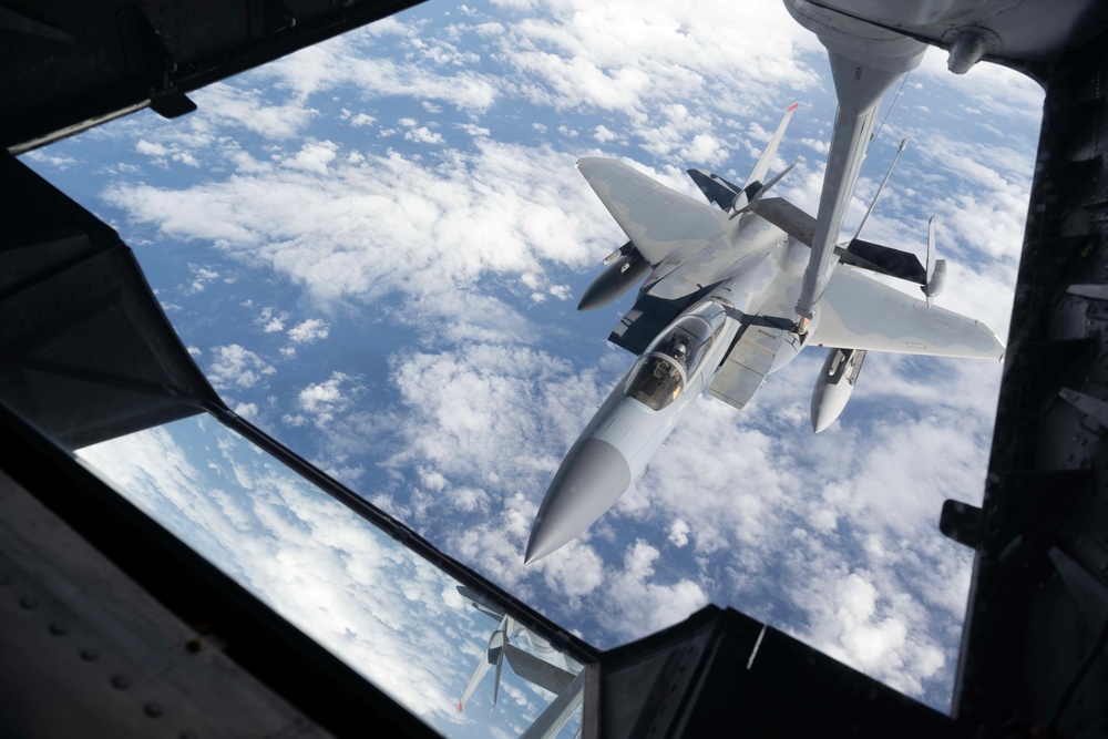 Unique formation refueling over Indo-Pacific