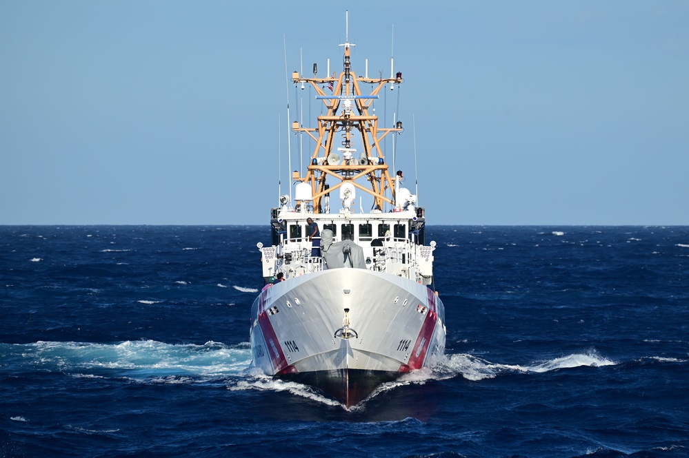 USCGC Heriberto Hernandez (WPC 1114) steams alongside USCGC Spencer (WMEC 905)