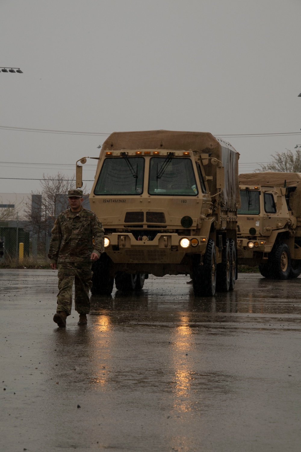 California National Guard stages troops and  highwater vehicles in preparation for emergency flood response