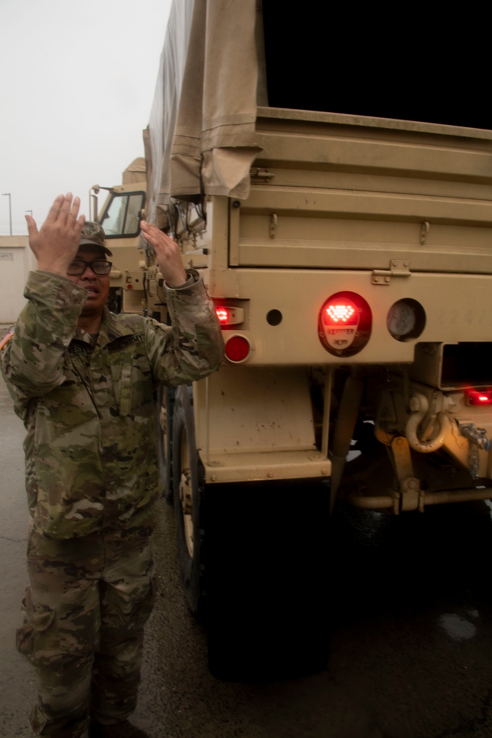 California National Guard stages troops and  highwater vehicles in preparation for emergency flood response