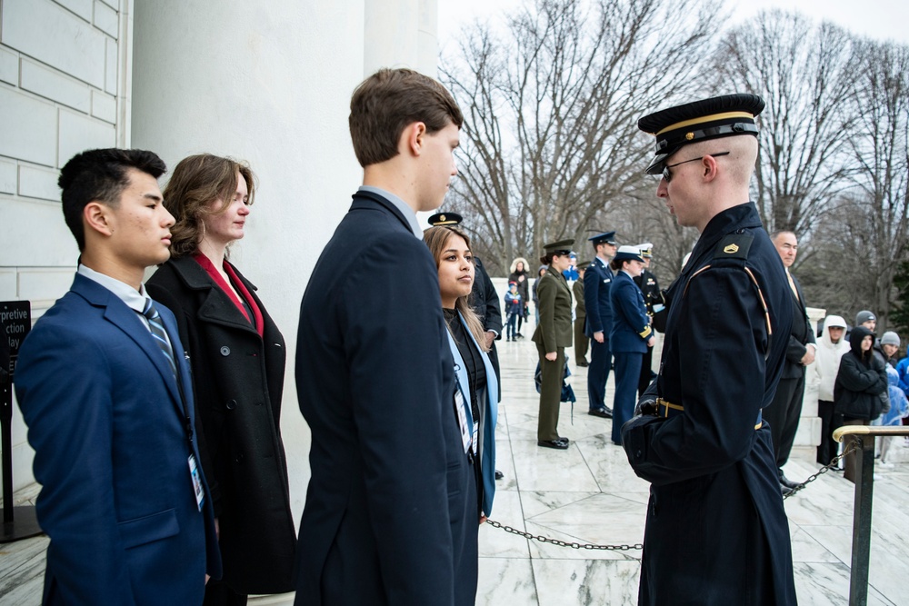 High School Students from the United States Senate Youth Program Participate in a Public Wreath-Laying Ceremony at the Tomb of the Unknown Soldier