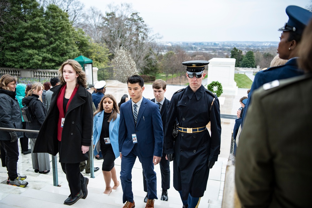 High School Students from the United States Senate Youth Program Participate in a Public Wreath-Laying Ceremony at the Tomb of the Unknown Soldier