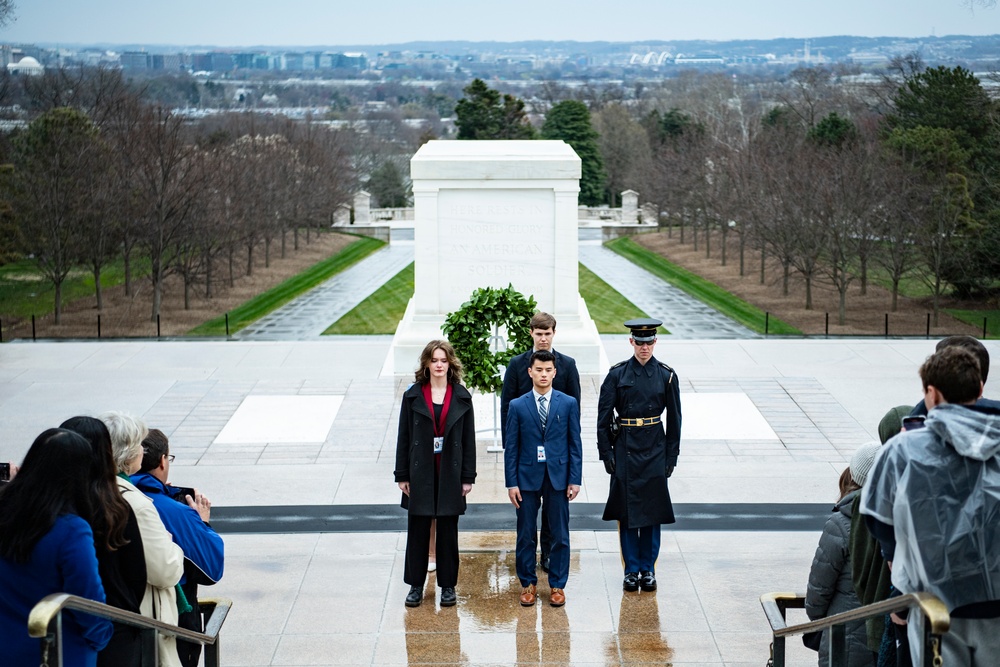 High School Students from the United States Senate Youth Program Participate in a Public Wreath-Laying Ceremony at the Tomb of the Unknown Soldier