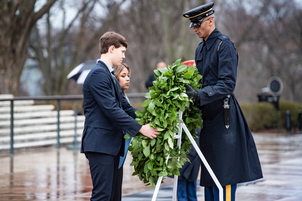 High School Students from the United States Senate Youth Program Participate in a Public Wreath-Laying Ceremony at the Tomb of the Unknown Soldier