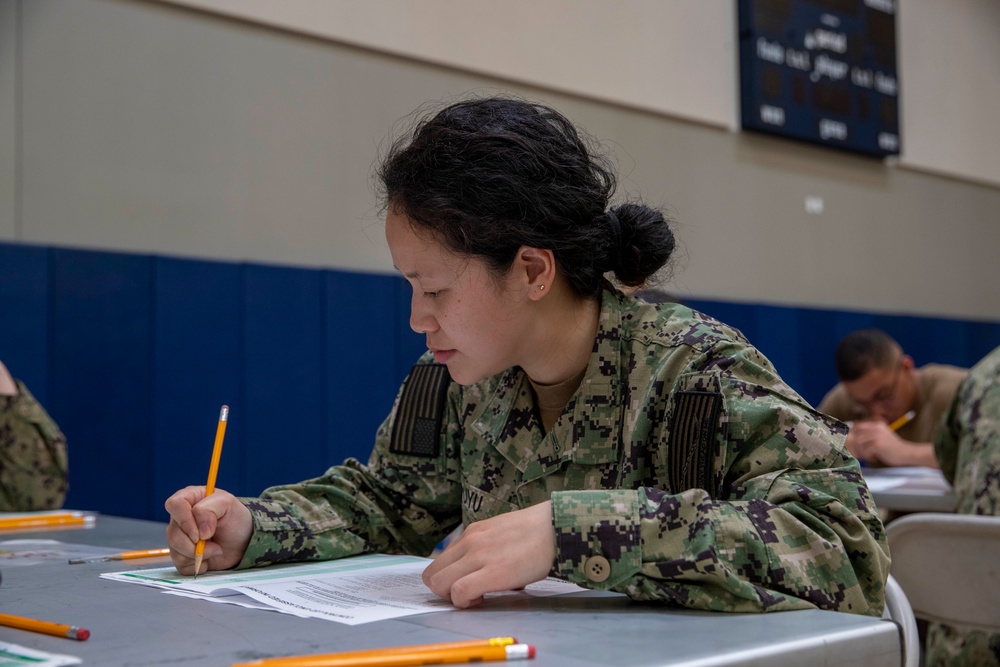 Abraham Lincoln Sailors take advancement exams