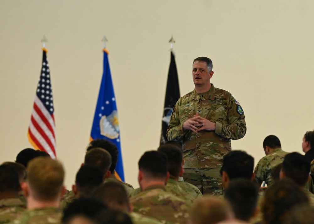 U.S. Space Force Col. Robert Long, Space Launch Delta 30 commander, Speaks at an All-Call on Vandenberg SFB