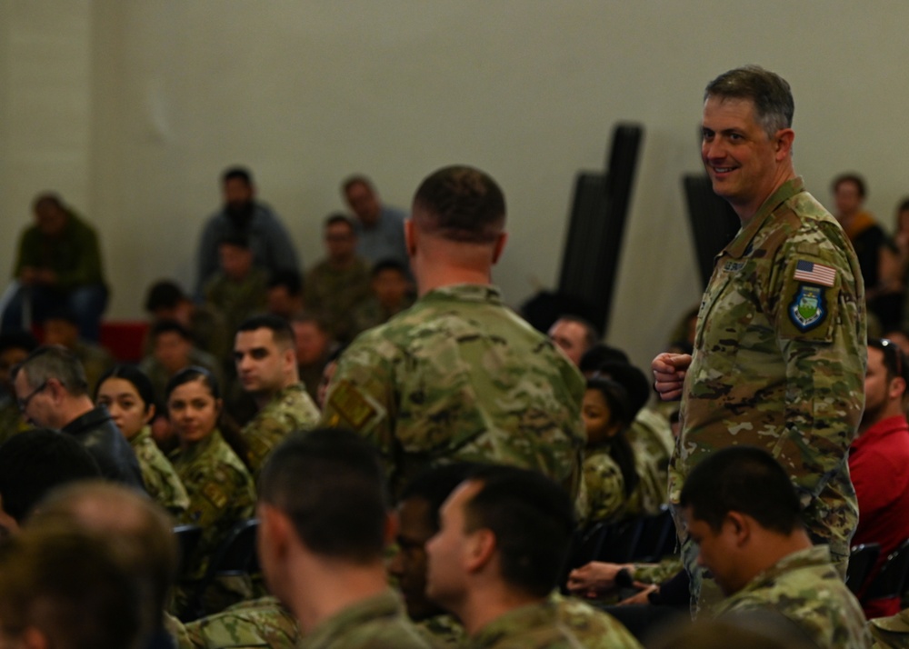 U.S. Space Force Col. Robert Long, Space Launch Delta 30 commander, Speaks at an All-Call on Vandenberg SFB